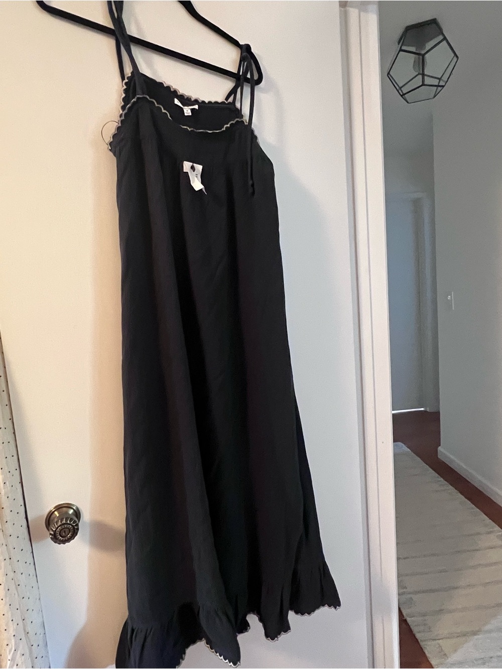 Navy Midi Dress with Scallop Trim